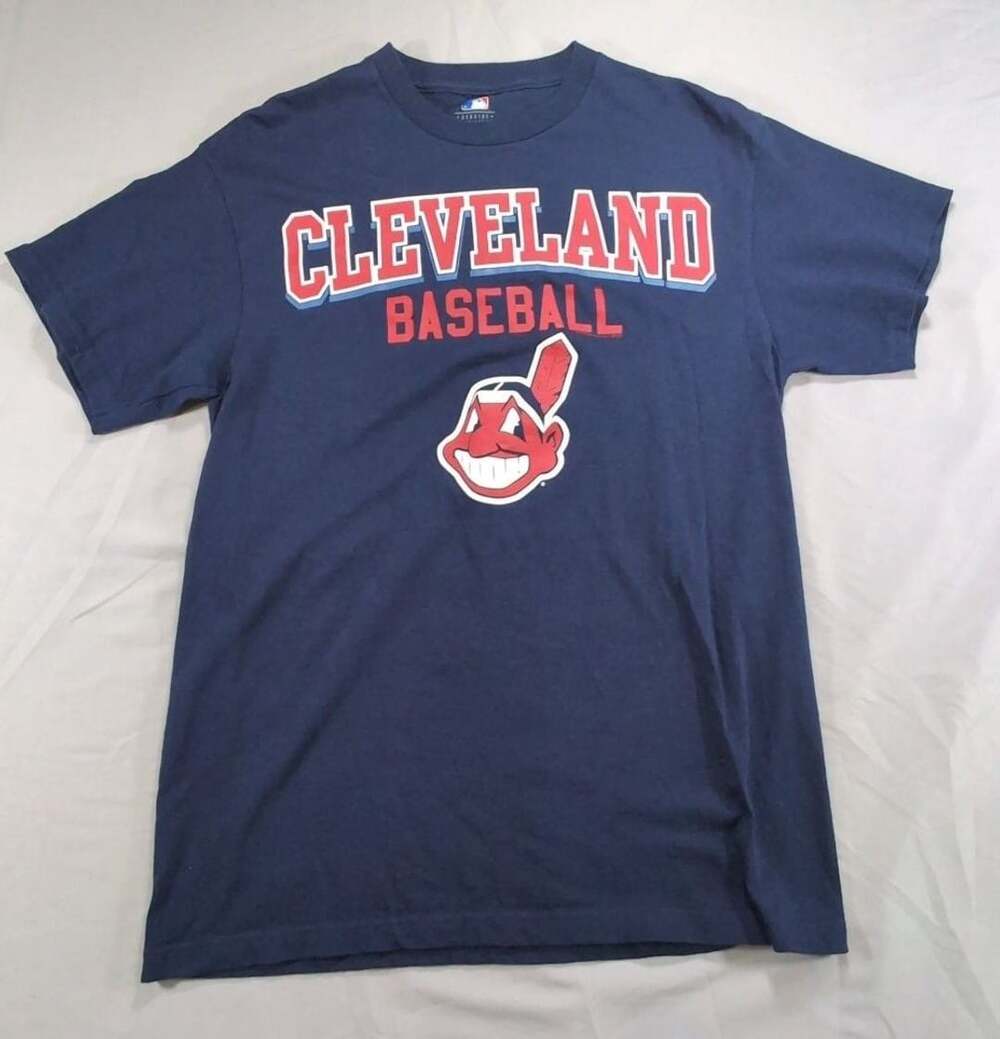 MLB Cleveland Indians Chief Wahoo Graphic T-Shirt Navy Blue Men's Size Medium